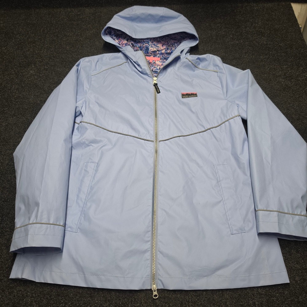 Simply Southern Womens Rain Jacket XL Blue Hooded Full Zip Reflective Tropical